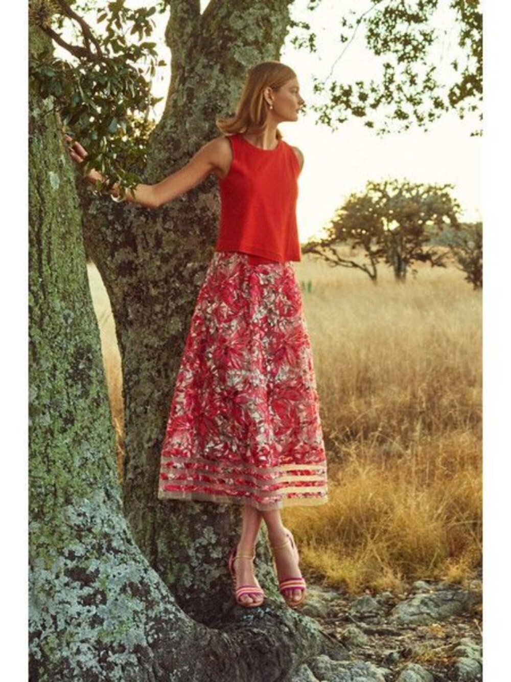 Anthro SB Sachin & Babi Strawberry Hill Sheer Embroidered Midi Skirt